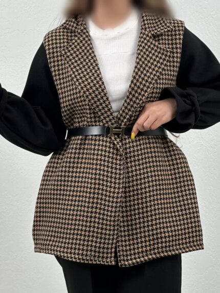 پالتو چهارخونه عروسکی+کمربند   کد:  ۳۱۱۰۰۰